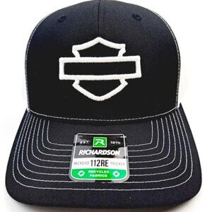 Black And White Harley Davidson Embroidered Logo Mesh Snapback Richardson Hat